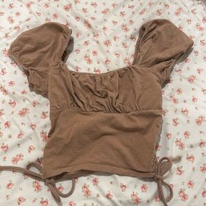 Holister Brown Top Puff Sleeve